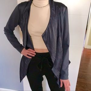 NEW Vivienne Tam drape front jacket cardigan navy blue sweatshirt pockets, small